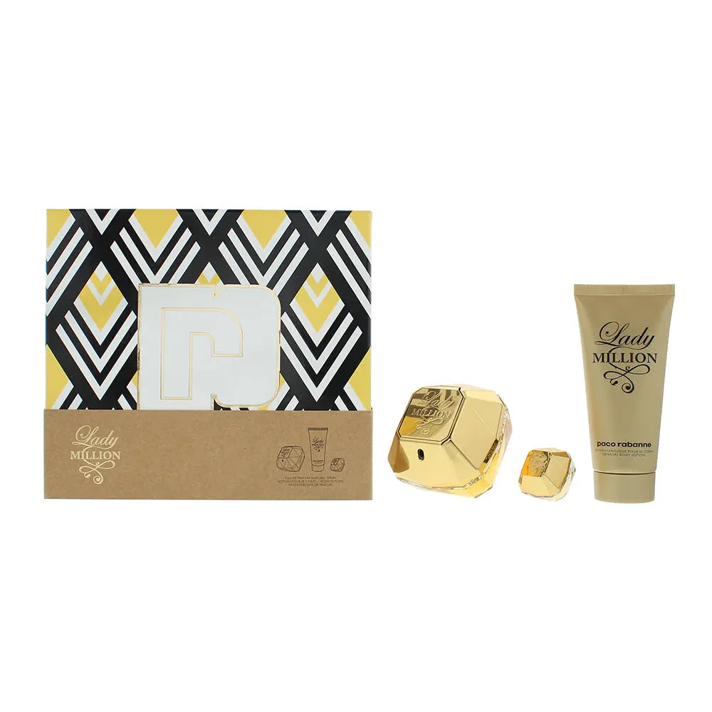 Paco Rabanne Lady Million 3 Piece Gift Set: Eau de Parfum 80ml - Eau de Parfum 5ml - Body Lotion 100ml Paco Rabanne