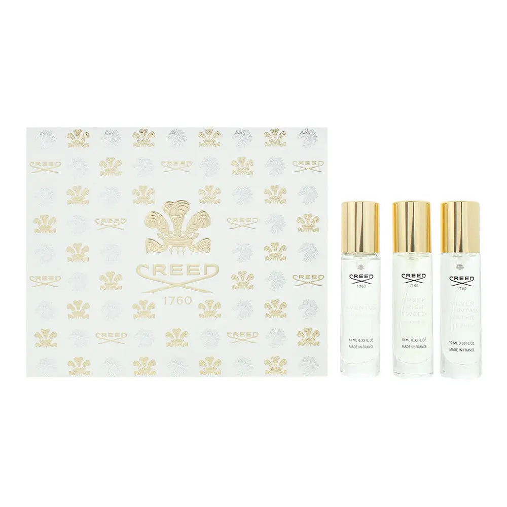 Creed 3 Piece Gift Set: Aventus Eau de Parfum 10ml - Green Irish Tweed Eau de Parfum 10ml - Silver Mountain Water Eau de Parfum 10ml Creed