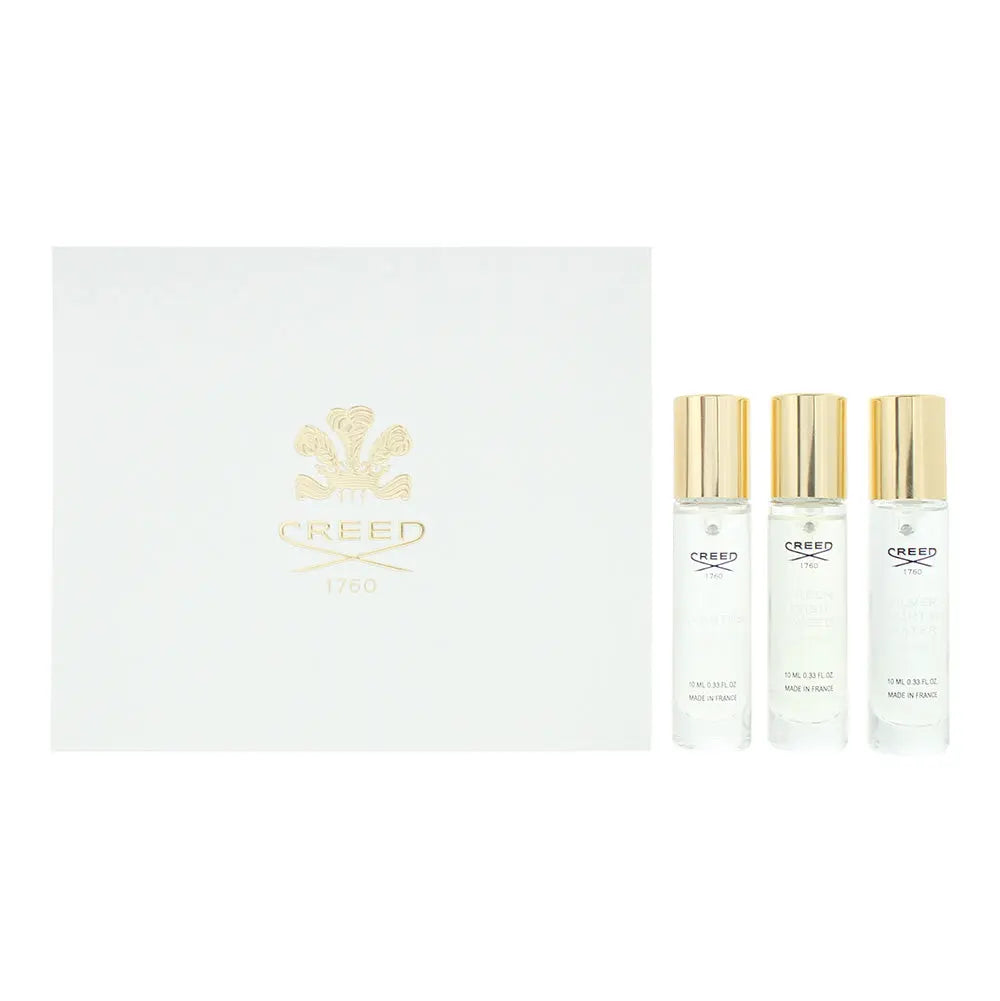 Creed Eau De Parfum 3 Piece Gift Set: Aventus Eau de Parfum 10ml - Green Irish Tweed Eau de Parfum 10ml - Silver Mountain Water Eau de Parfum 10ml Creed