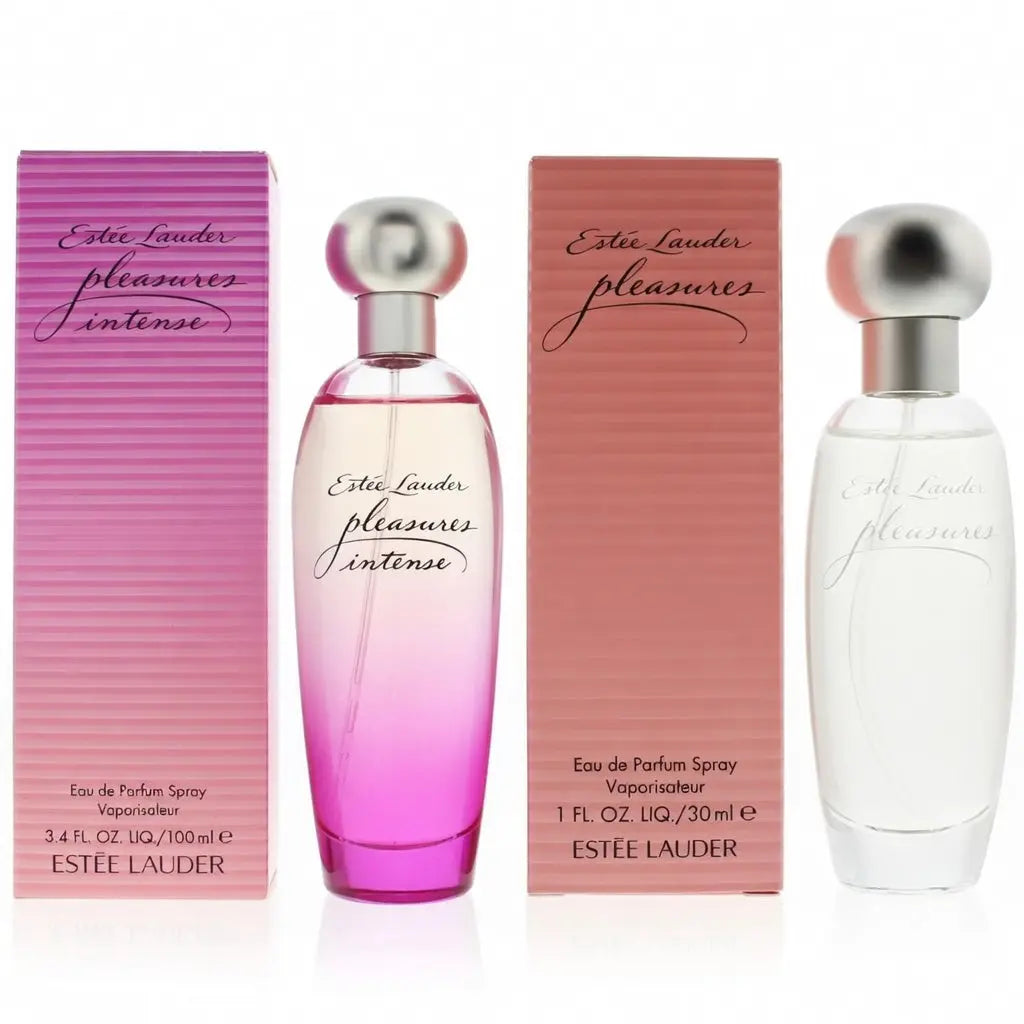 Estee Lauder Pleasures Intense Eau de Parfum 100ml & Estee Lauder Pleasures Eau de Parfum Spray 30ml Rich Intensely Floral & Fresh Clean Floral Feminine Fragrance Duo Gift Set | Full Size & Compact Luxury EDP Perfume Bundle The Beauty Store