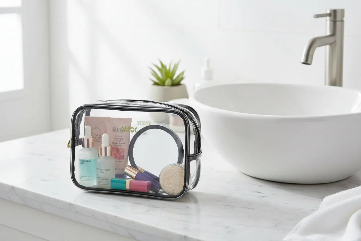 Victoria Small Makeup Bag for Travel - Clear with Black Edge Victoria Green