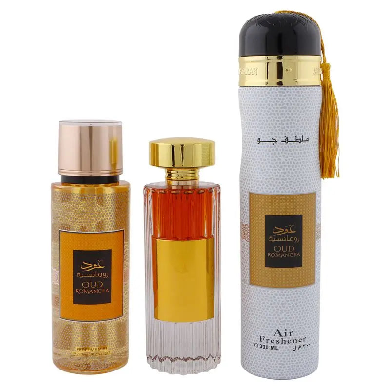 Ard Al Zaafaran Oud Romancea Gift Set EDP 100ml + Perfume Mist 250ml + Air Freshener 300ml Ard Al Zaafaran
