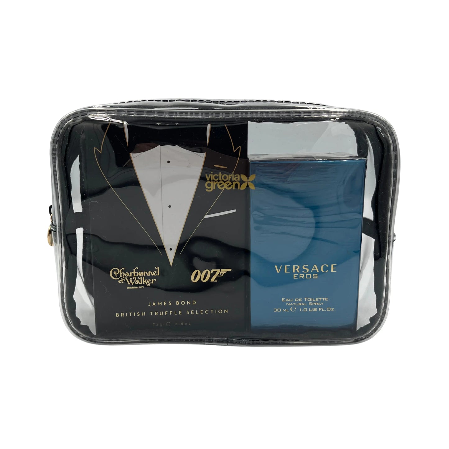 Small Clear Beauty Kit Case - Black Edge Victoria Green