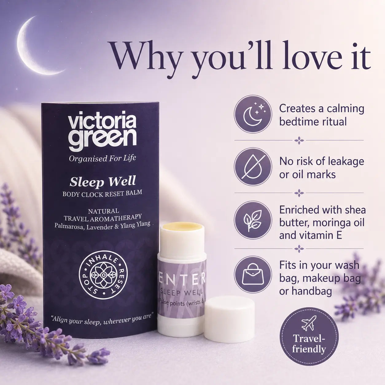 Sleep Well Body Clock Reset Balm Natural Travel Aromatherapy 1.5g Pack of 3 Victoria Green