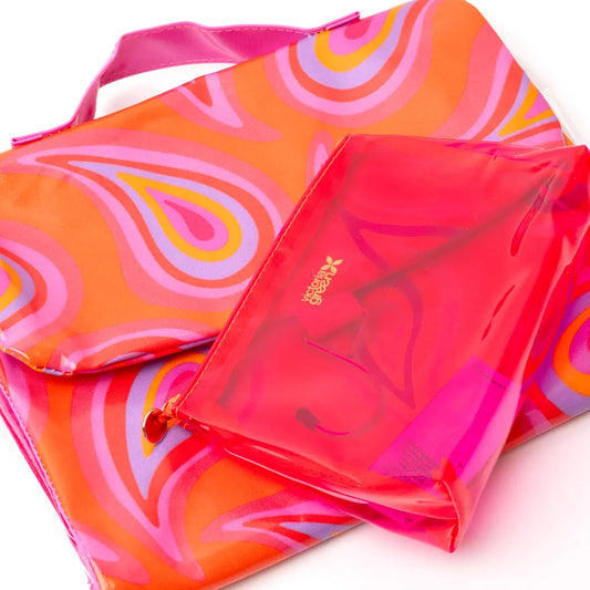 Groovy Paisley Threefold Hanging Wash Bag and Small Clear Makeup Bag Set Victoria Green