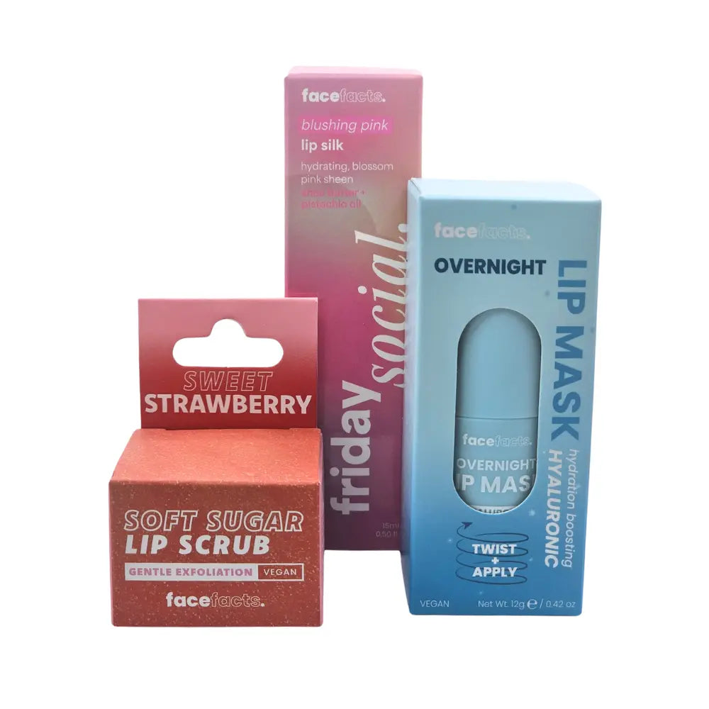 Face Facts Lip Care Bundle Overnight Lip Mask + Lip Scrub + Lip Gloss Face Facts