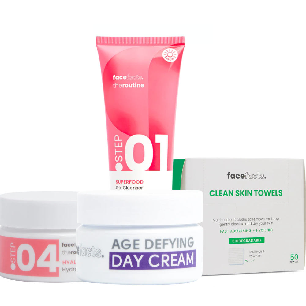 Face Facts Skincare Routine Bundle Day Cream, Moisturiser, Cleanser + Makeup Remover