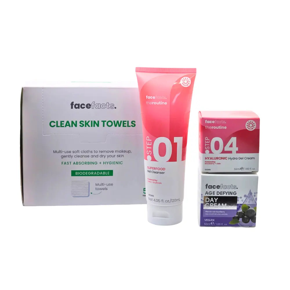 Face Facts Skincare Routine Bundle Day Cream, Moisturiser, Cleanser + Makeup Remover Face Facts