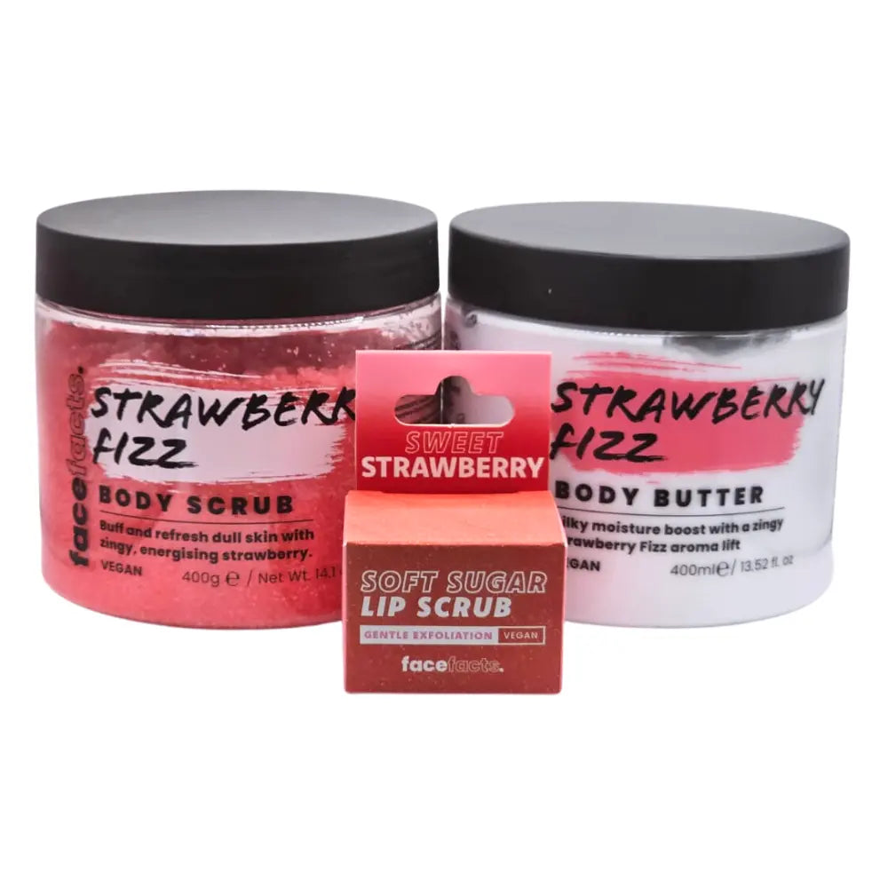 Face Facts Strawberry Body Care Bundle Body Butter + Body Scrub + Lip Scrub Face Facts