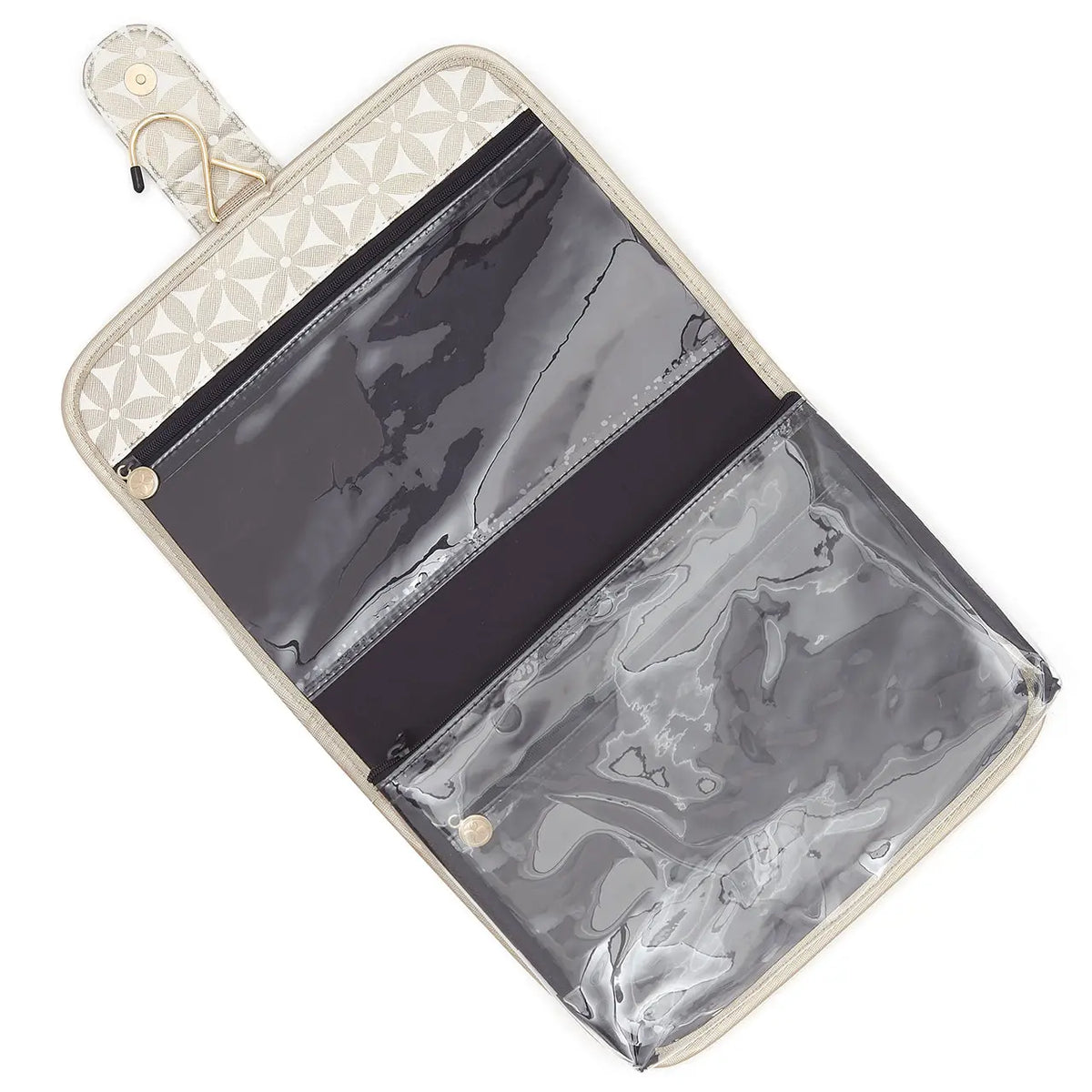 Kate Hanging wash bag with detachable airport security bag in gold pattern