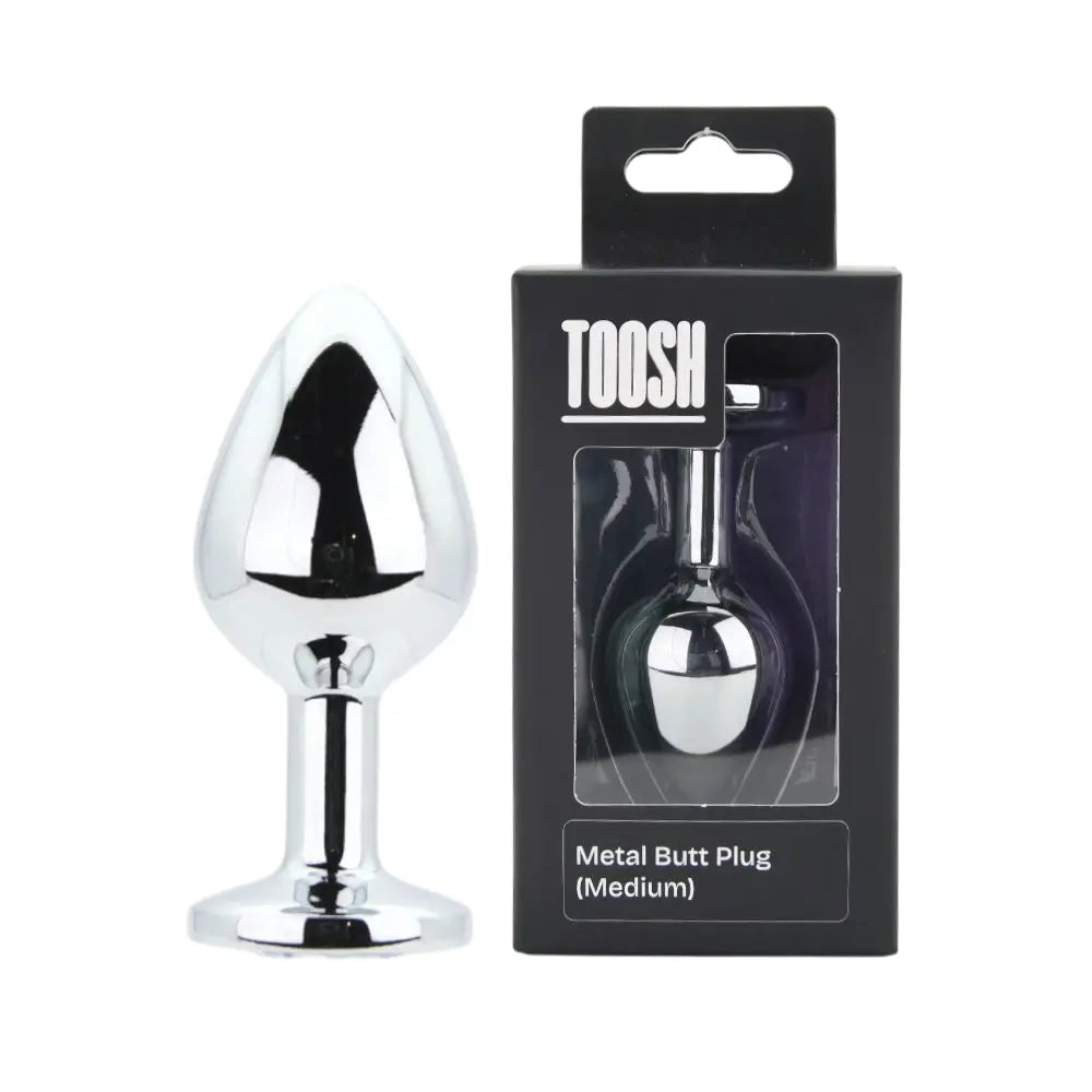 Toosh Silver Metal Butt Plug Medium Clear Stone Toosh