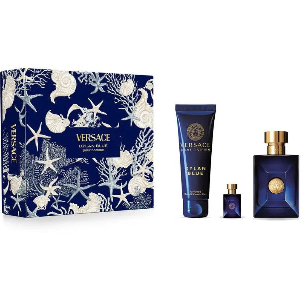 VERSACE DYLAN BLUE SET: EDT 100ML + BATH AND SHOWER GEL 150ML + EDP 5ML CRM