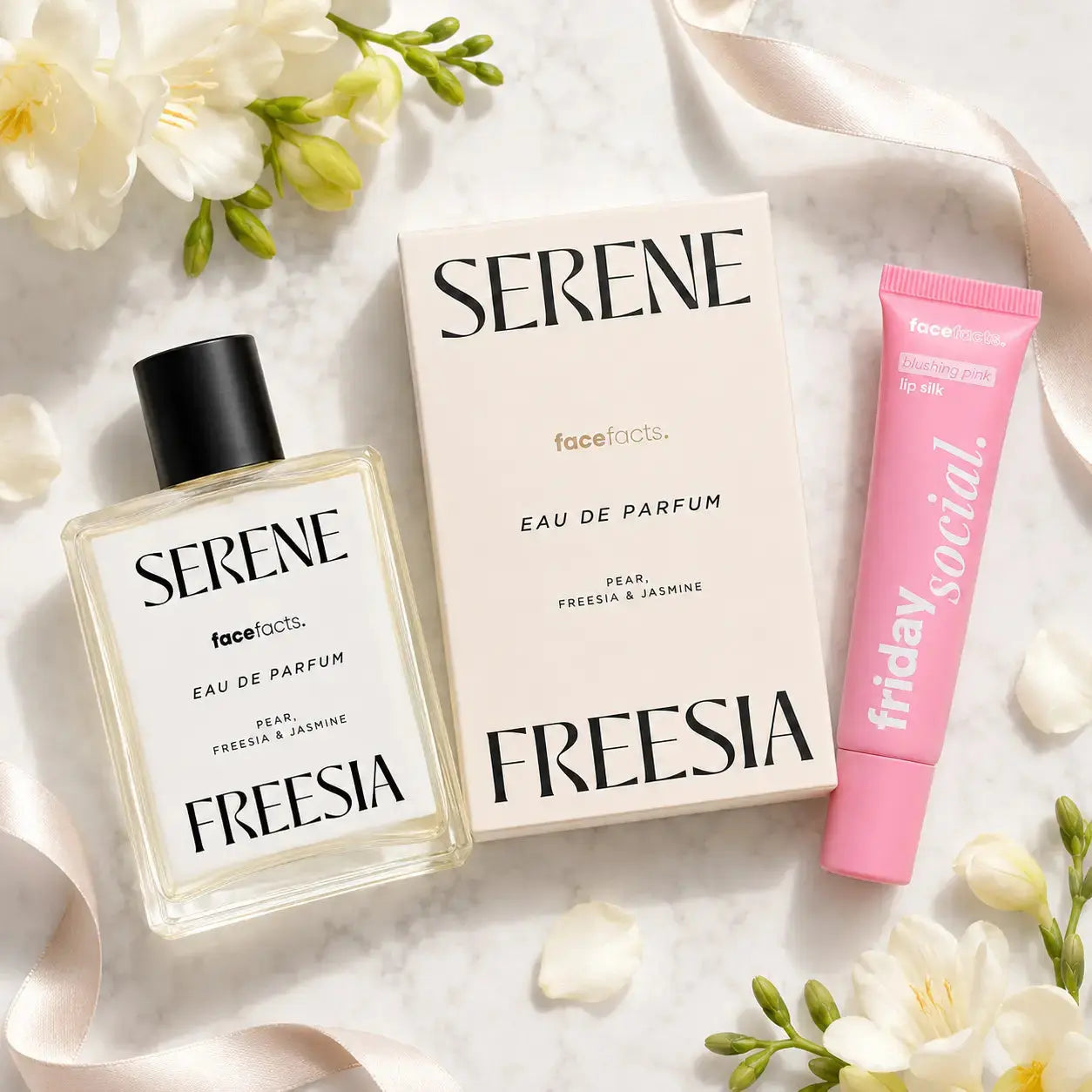 Face Facts Fragrance Lip Gloss Bundle Serene Freesia 100ml + Lip Gloss Balm Face Facts