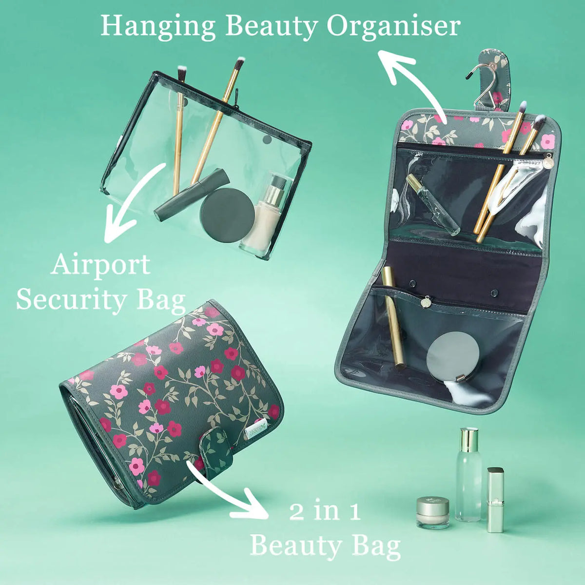 Victoria Green 'Kate' Hanging Beauty Bag in Blossom Charcoal Victoria Green