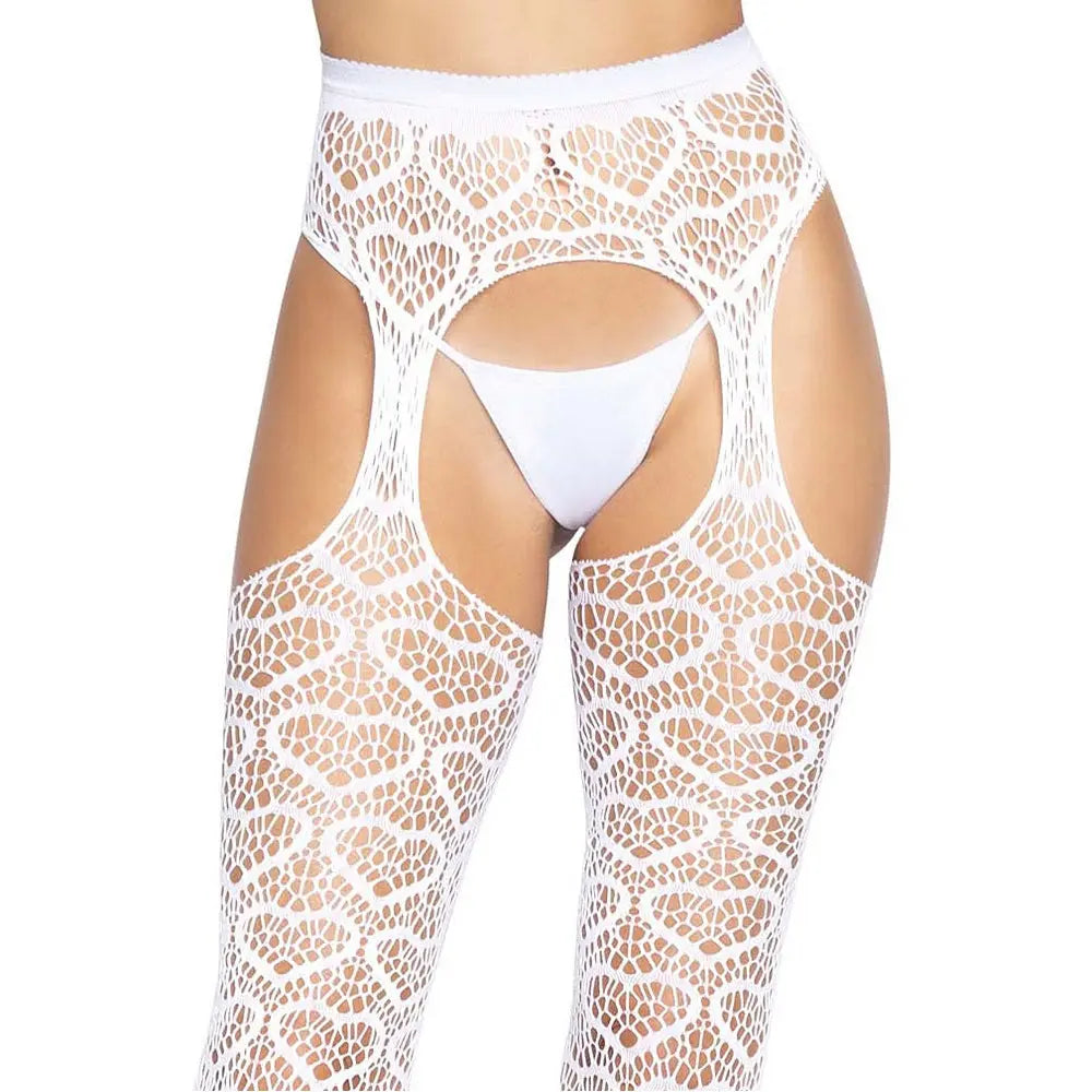 Leg Avenue Heart Net Suspender Tights White Leg Avenue