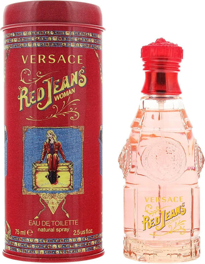 Versace Red Jeans Eau de Toilette Spray 75ml for Her & Versace Blue Jeans Eau de Toilette 75ml for Men His & Hers Fragrance Duo Gift Set | Iconic Versace Couple Perfume Bundle Versace