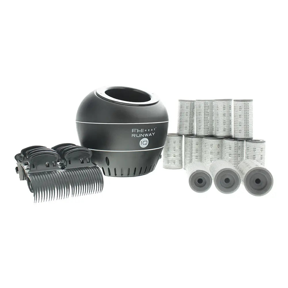 Runway IQ Kit Rapid Heating Base + 4x Small Medium Large Rapid Hot Rollers + 12x Grip Clips