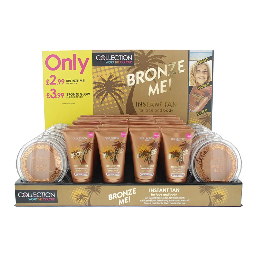 Collection 2000 Bronze Me! Instant Tan Wash Off 40 Piece Gift Set: 12 x Light/Medium Self-Tan 60ml - 15 x Medium/Dark Self-Tan 60ml - 12 x Bronzing Collection 2000