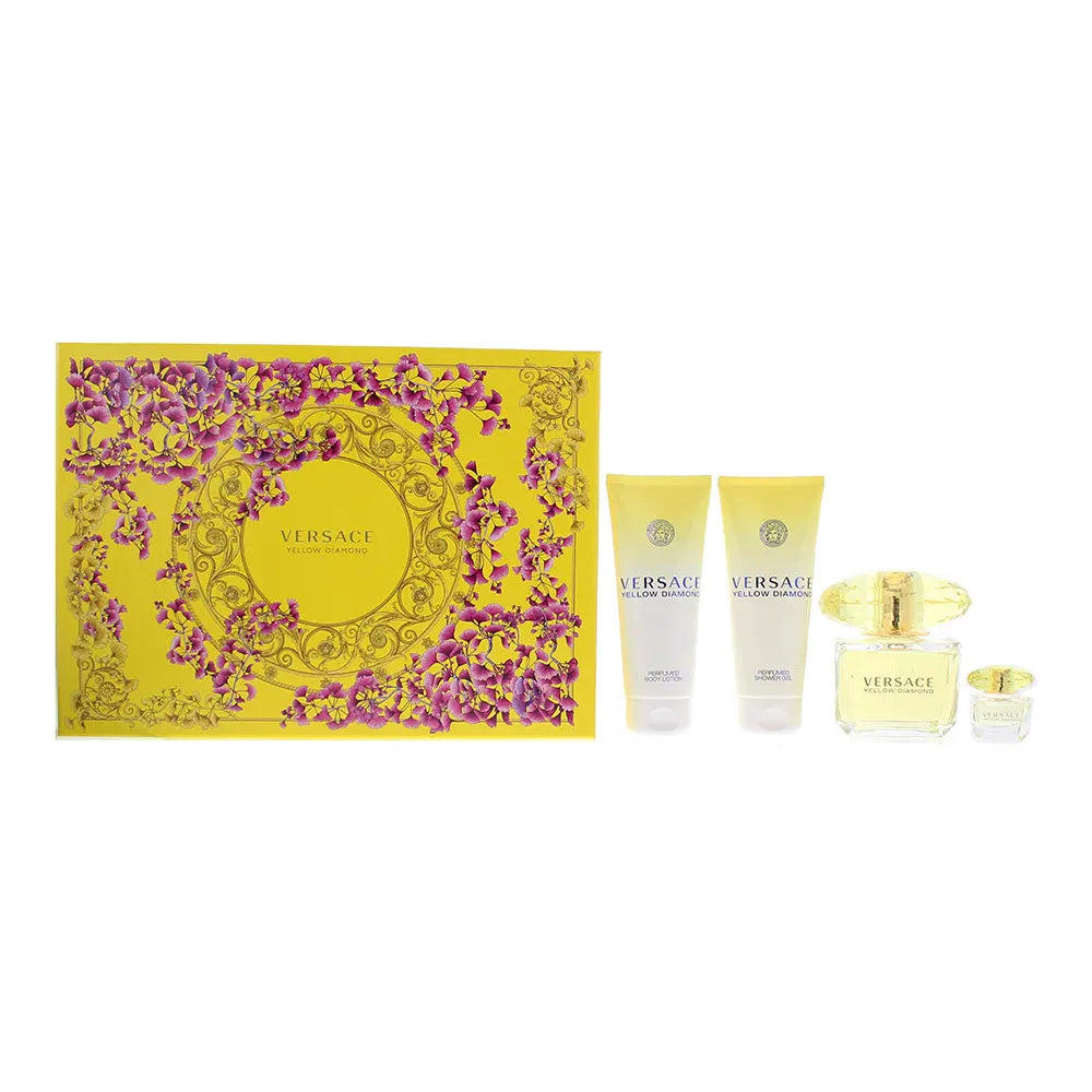 Versace Yellow Diamond 4 Piece Gift Set: Eau De Toilette 90ml - Shower Gel 100ml - Body Lotion 100ml - Eau De Toilette 5ml Versace