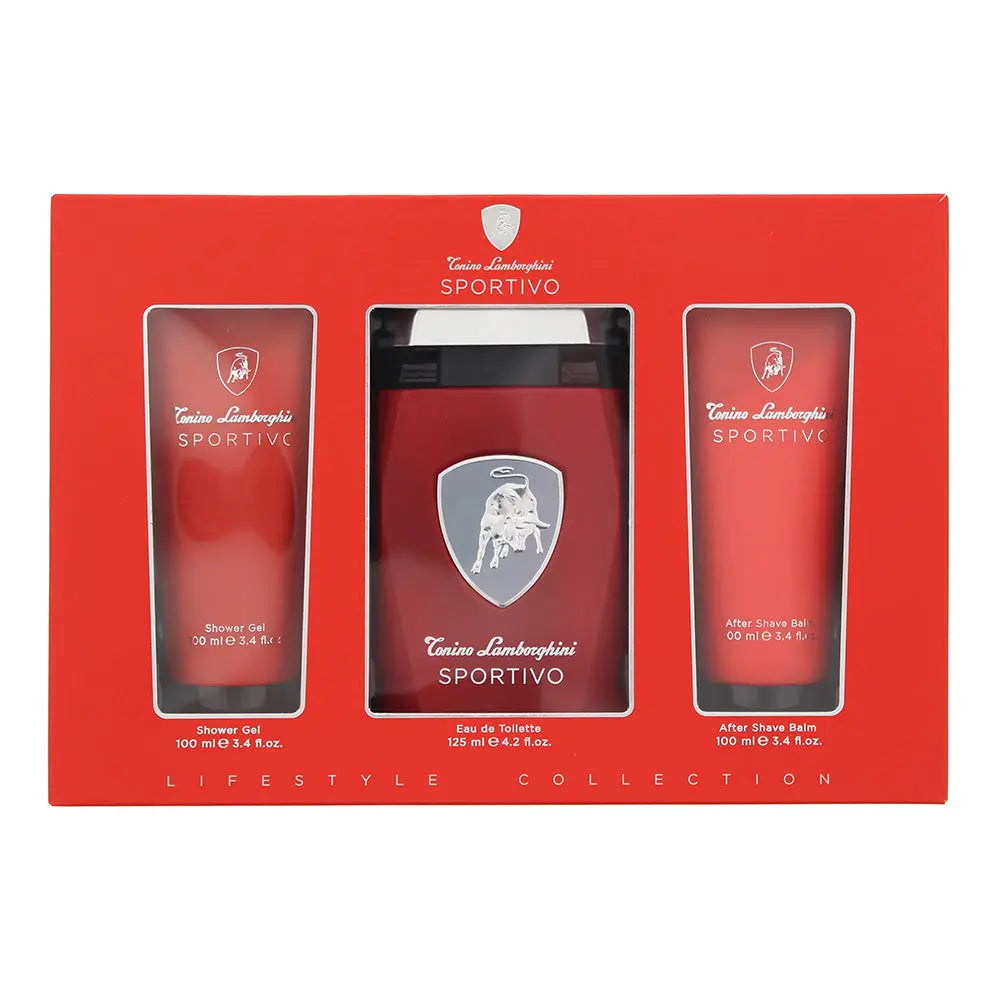 Lamborghini Sportivo 3 Piece Gift Set: Eau De Toilette 125ml - Shower Gel 100ml - Aftershave Balm 100ml Lamborghini