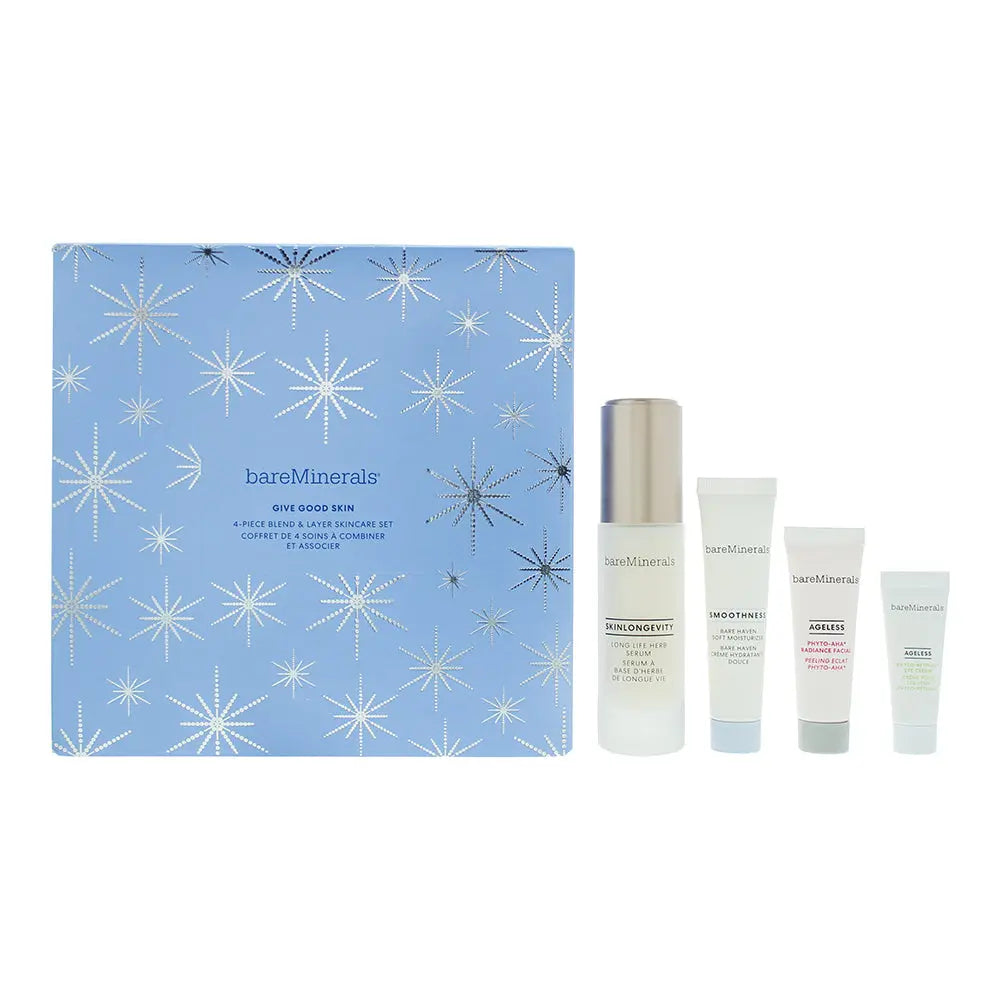 Bare Minerals Give Good Skin 4 Piece Gift Set: Skinlongevity Serum 30ml - Soft Moisturiser 15ml - Phyto-Retinol Eye Cream 5g -AHA Radiance Facial 10ml Bare Minerals