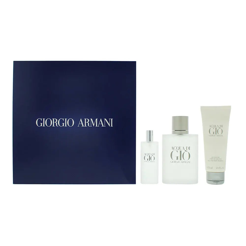 Giorgio Armani Acqua Di Giò 3 Piece Gift Set: Eau De Toilette 100ml - Shower Gel 75ml - Eau De Toilette 15ml Giorgio Armani