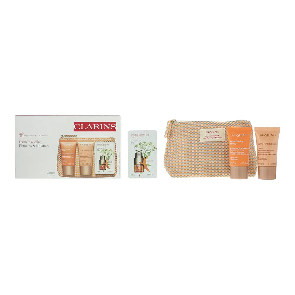 Clarins Extra-Firming 4 Piece Gift Set: Day Cream 15ml - Night Cream 15ml - Eye Serum 0.9g - Pouch Not for sale