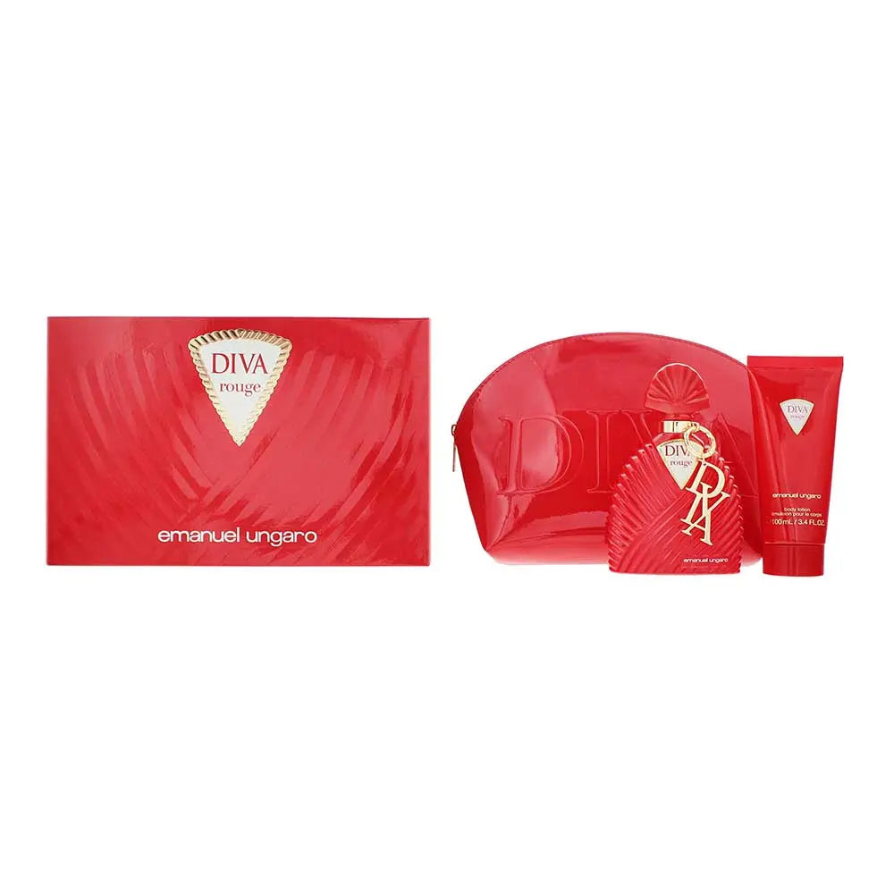 Emanuel Ungaro Diva Rouge 3 Piece Gift Set: Eau de Parfum 100ml - Body Lotion 100ml - Pouch Diva Rouge
