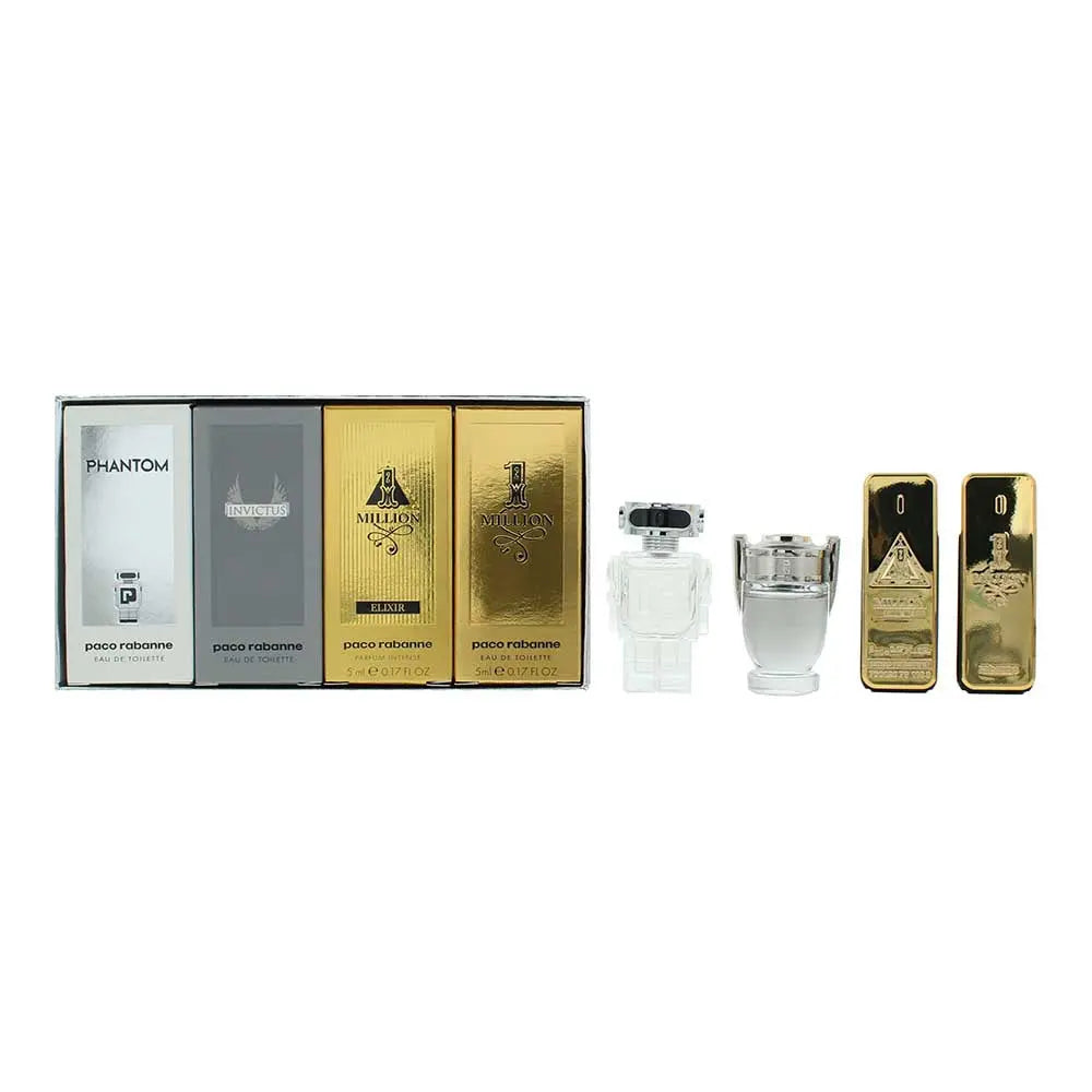 Paco Rabanne 4 Piece Gift Set: 1 Million Elixir Parfum 5ml - Phantom Eau de Toilette 5ml - Invictus Eau de Toilette 5ml - 1 Millio Eau de Toilette 5ml Paco Rabanne