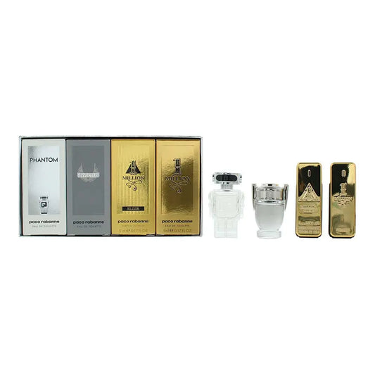 Paco Rabanne 4 Piece Gift Set: 1 Million Elixir Parfum 5ml - Phantom Eau de Toilette 5ml - Invictus Eau de Toilette 5ml - 1 Millio Eau de Toilette 5ml Paco Rabanne