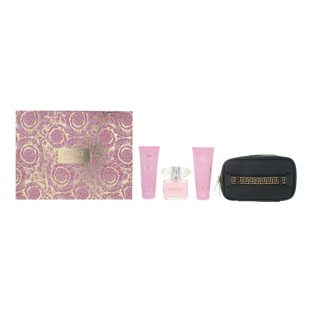Versace Bright Crystal 4 Piece Gift Set: Eau de Toilette 90ml - Shower Gel 100ml - Body Lotion 100ml - Pouch Versace