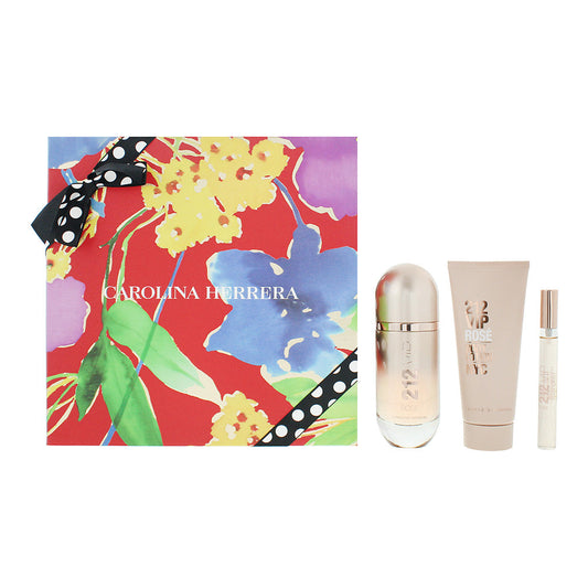 Carolina Herrera 212 Vip Rose 3 Piece Gift Set: Eau de Parfum 80ml - Eau de Parfum 10ml - Body Lotion 100ml 212 Vip