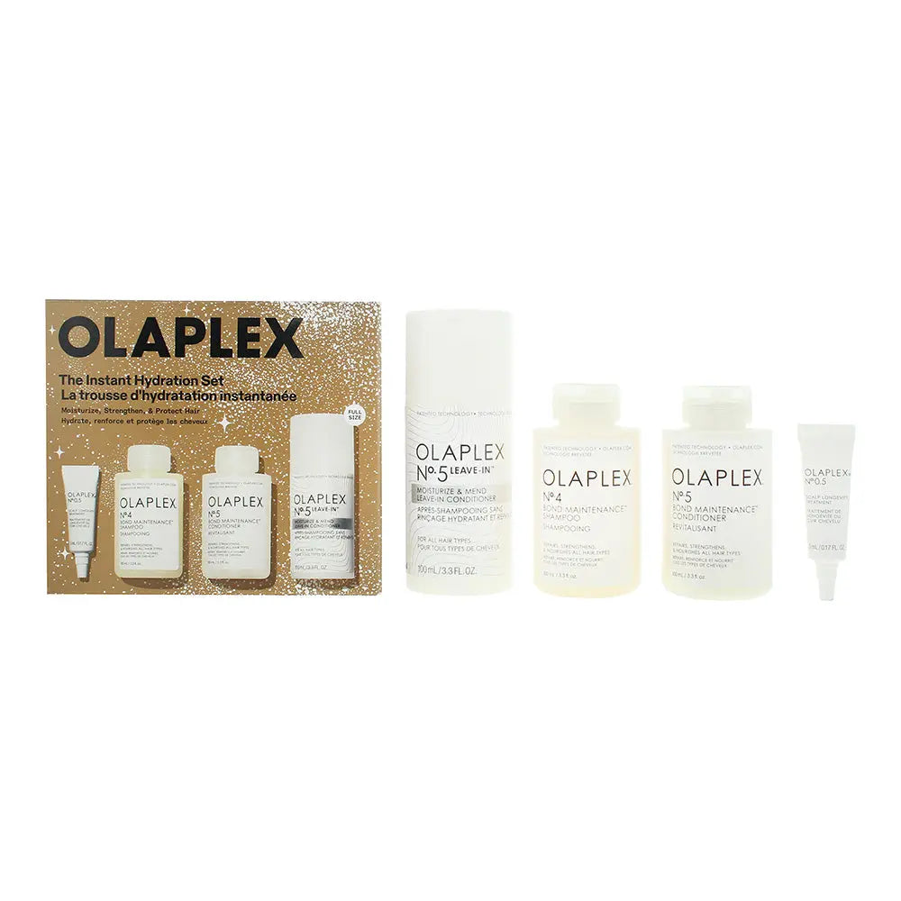 Olaplex Instant Hydration 4 Piece Gift Set: No.4 Shampoo 100ml - No.5 Conditioner 100ml -No.5 Leave-In Conditioner 100ml - No.05 Hair Treatment 5ml Olaplex
