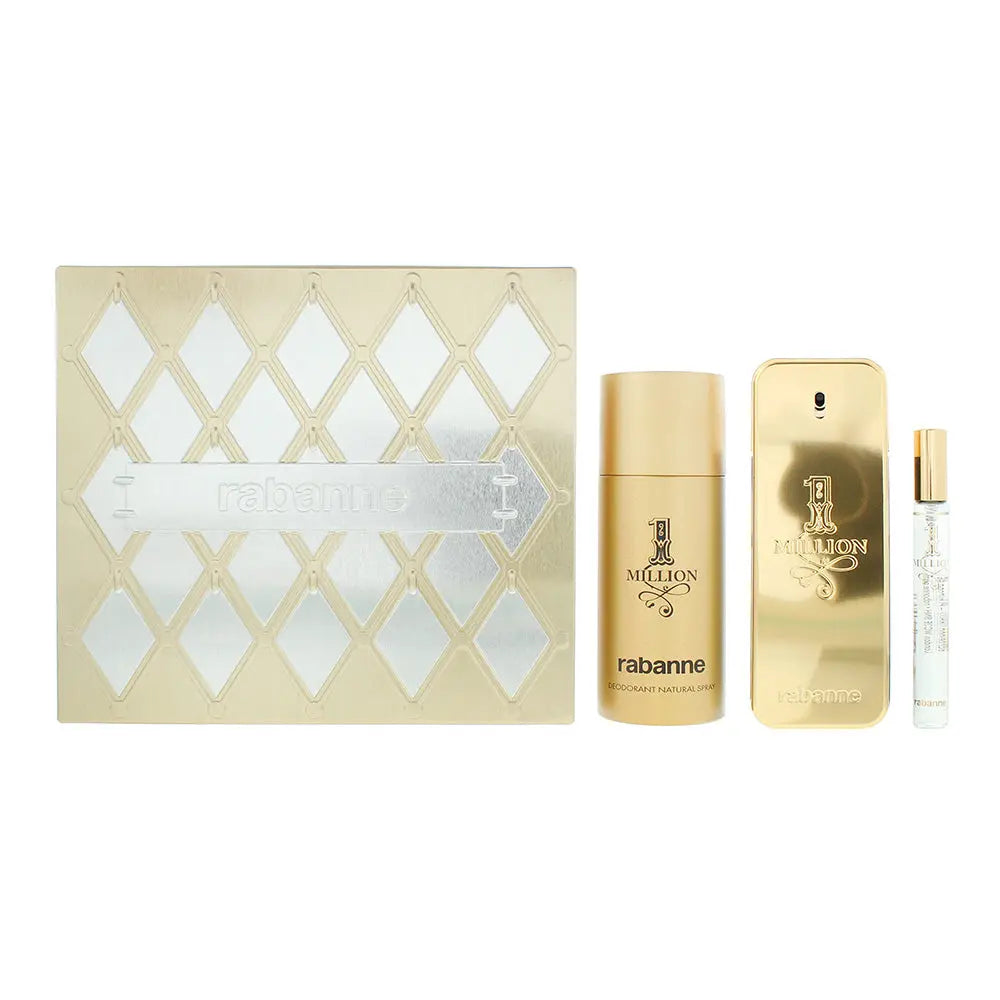 Rabanne 1 Million 3 Piece Gift Set: Eau De Toilette 100ml - Eau De Toilette 10ml - Deodorant Spray 150ml Paco Rabanne