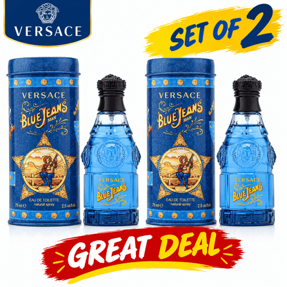 Set of 2 Versace Blue Jeans Eau de Toilette 75ml each for Men – Fresh Citrus Woody Fragrance, Long Lasting Classic Cologne Spray, Everyday Casual Scent The Beauty Store