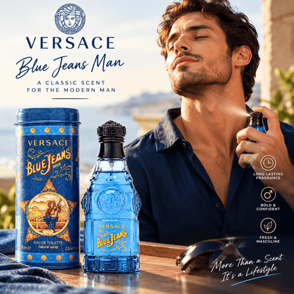 Set of 2 Versace Blue Jeans Eau de Toilette 75ml each for Men – Fresh Citrus Woody Fragrance, Long Lasting Classic Cologne Spray, Everyday Casual Scent The Beauty Store