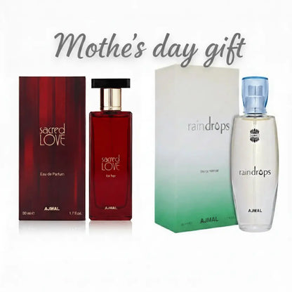 Ajmal Women’s Eau de Parfum Set of 2 – Raindrops 50ml & Sacred Love 50ml Mother’s Day Gift Set The Beauty Store