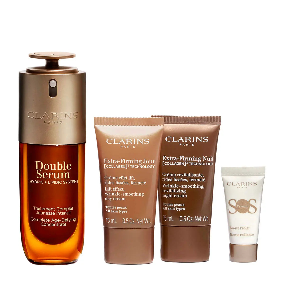 Clarins Skincare Gift Set Double Serum 50ml + Day Cream 15ml + Night Cream 15ml + Primer 5ml Clarins