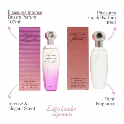 Estee Lauder Pleasures Intense Eau de Parfum 100ml & Estee Lauder Pleasures Eau de Parfum Spray 30ml Rich Intensely Floral & Fresh Clean Floral Feminine Fragrance Duo Gift Set | Full Size & Compact Luxury EDP Perfume Bundle The Beauty Store