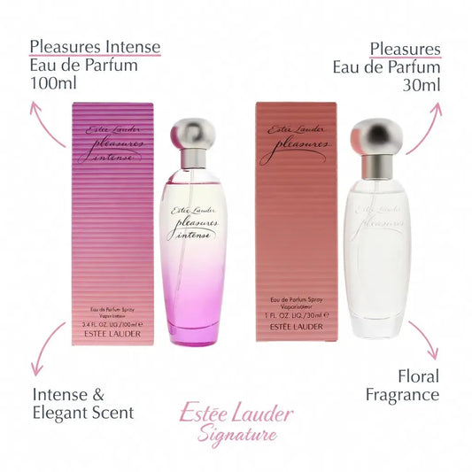 Estee Lauder Pleasures Intense Eau de Parfum 100ml & Estee Lauder Pleasures Eau de Parfum Spray 30ml Rich Intensely Floral & Fresh Clean Floral Feminine Fragrance Duo Gift Set | Full Size & Compact Luxury EDP Perfume Bundle The Beauty Store