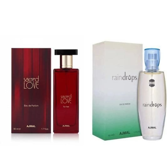 Ajmal Women’s Eau de Parfum Set of 2 – Raindrops 50ml & Sacred Love 50ml Mother’s Day Gift Set The Beauty Store