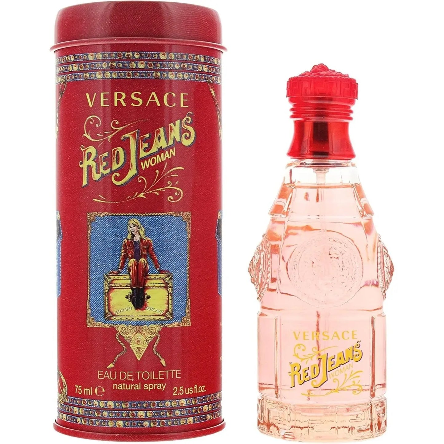 Versace Red Jeans Eau de Toilette Spray 75ml for Her & Versace Blue Jeans Eau de Toilette 75ml for Men His & Hers Fragrance Duo Gift Set | Iconic Versace Couple Perfume Bundle Versace