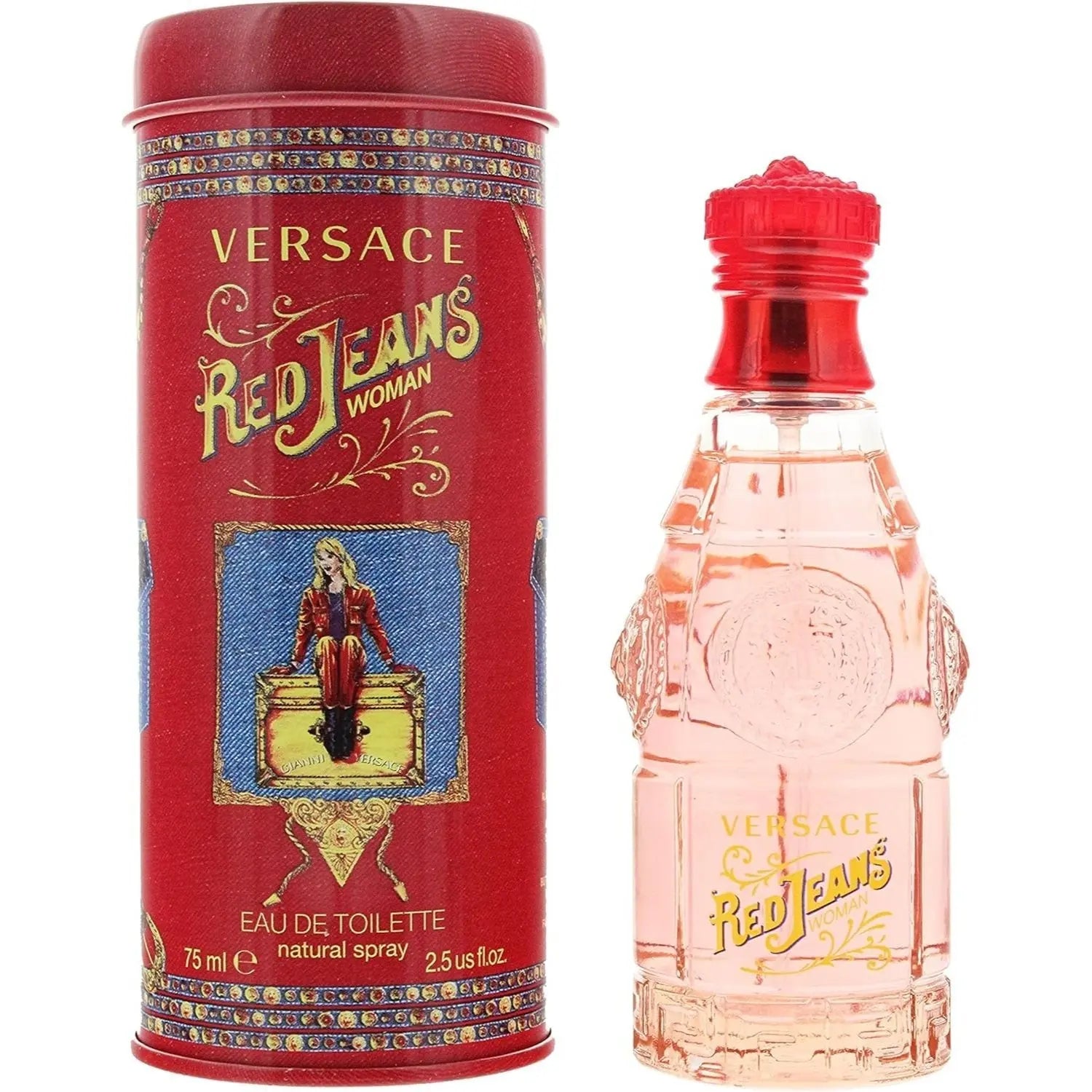 Versace Red Jeans Eau de Toilette Spray 75ml for Her & Versace Blue Jeans Eau de Toilette 75ml for Men His & Hers Fragrance Duo Gift Set | Iconic Versace Couple Perfume Bundle Versace