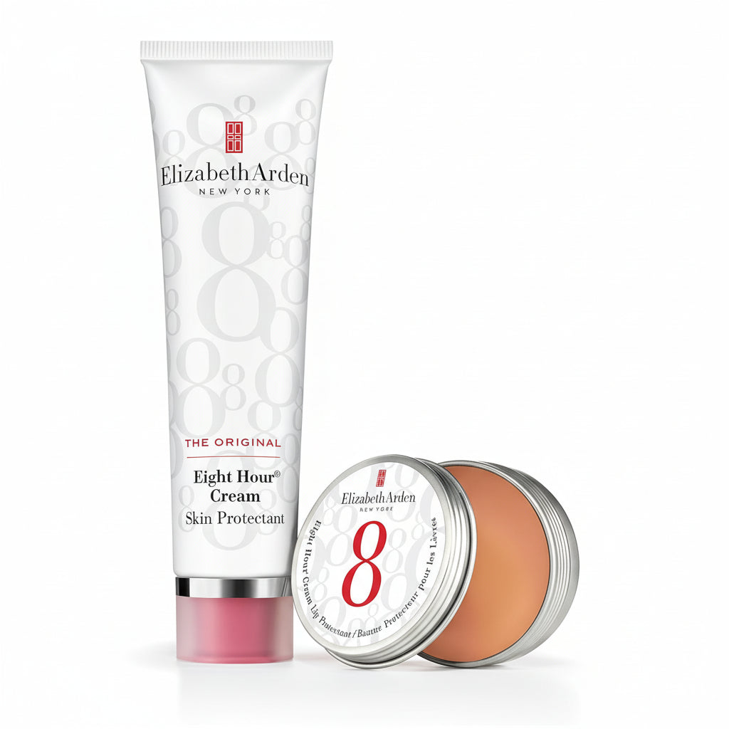 Elizabeth Arden Eight Hour Cream skin protectant with a jar of cream on a white background