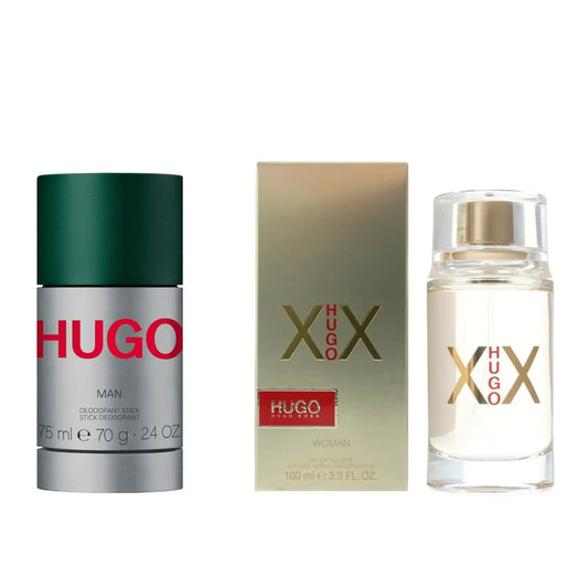Hugo Boss HUGO XX Eau de Toilette Spray 100ml & HUGO Man Deodorant Stick 75ml His & Hers Luxury Fragrance Gift Set Fresh Fruity Floral Women's EDT & Long-Lasting Men's Deodorant Couple's Bundle Hugo Boss