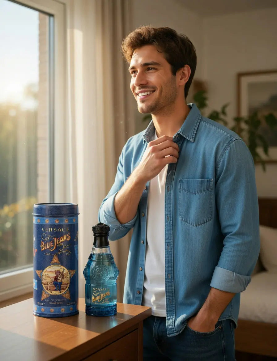 Versace Red Jeans Eau de Toilette Spray 75ml for Her & Versace Blue Jeans Eau de Toilette 75ml for Men His & Hers Fragrance Duo Gift Set | Iconic Versace Couple Perfume Bundle Versace