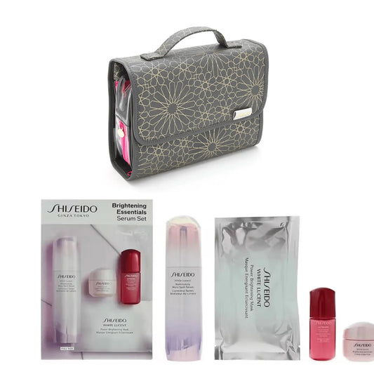 Shiseido Skincare Essentials Set Serum 50ml + Gel Cream 15ml + Concentrate 10ml + Face Mask 1pc + Free Victoria Green Emma 3-in-1 Hanging Wash Bag The Beauty Store