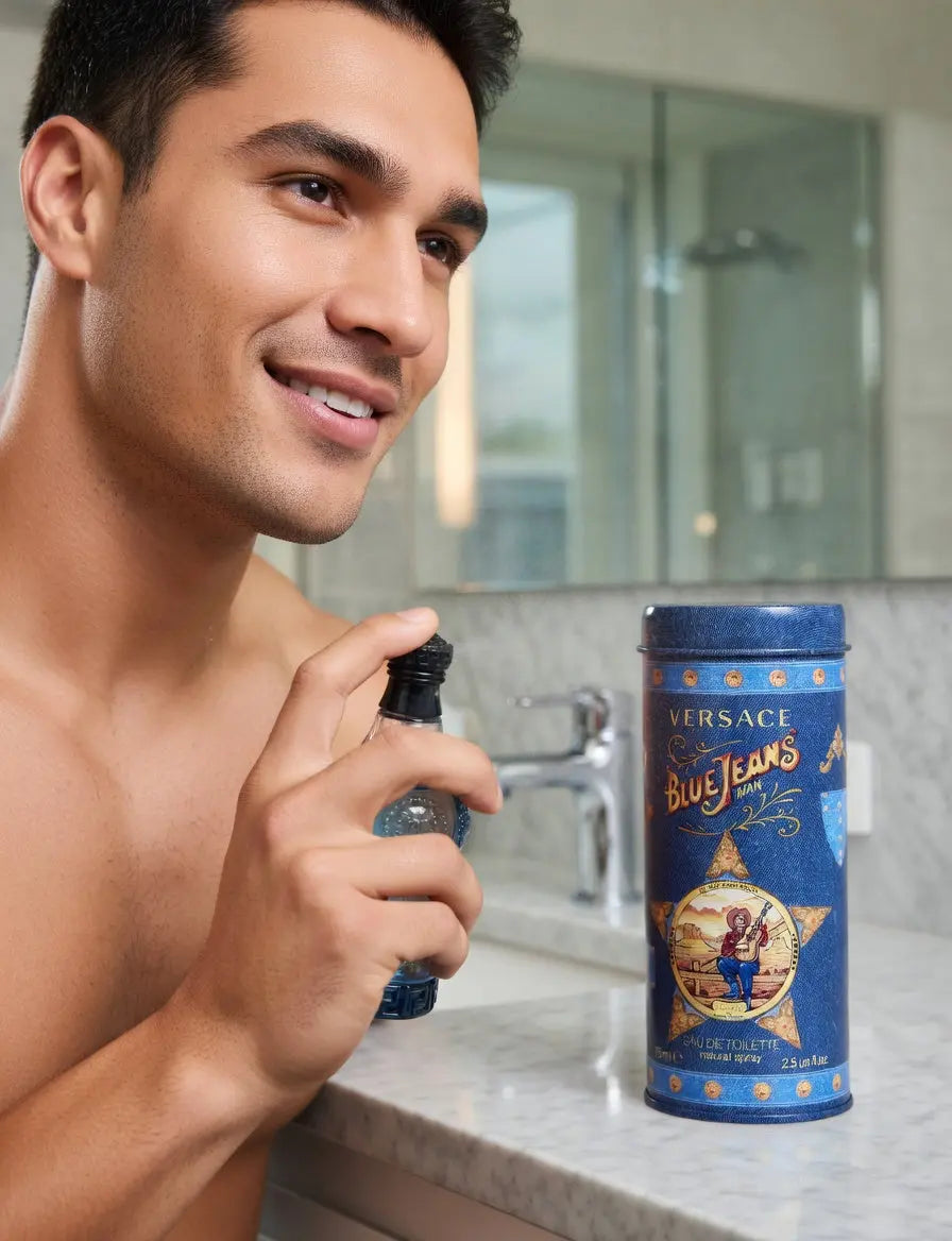 Versace Red Jeans Eau de Toilette Spray 75ml for Her & Versace Blue Jeans Eau de Toilette 75ml for Men His & Hers Fragrance Duo Gift Set | Iconic Versace Couple Perfume Bundle Versace