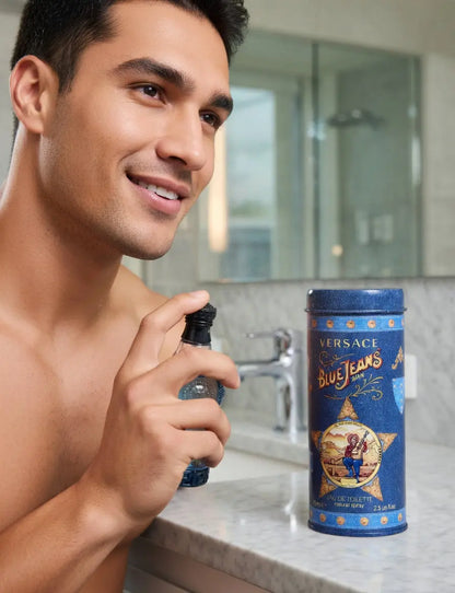 Versace Red Jeans Eau de Toilette Spray 75ml for Her & Versace Blue Jeans Eau de Toilette 75ml for Men His & Hers Fragrance Duo Gift Set | Iconic Versace Couple Perfume Bundle Versace