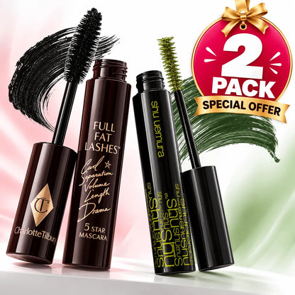 Charlotte Tilbury Full Fat 5 Star Glossy Black Mascara 4ml & Shu Uemura Brow Unlimited Mascara 4.4ml – Black & Mystic Green Eye Makeup Duo The Beauty Store